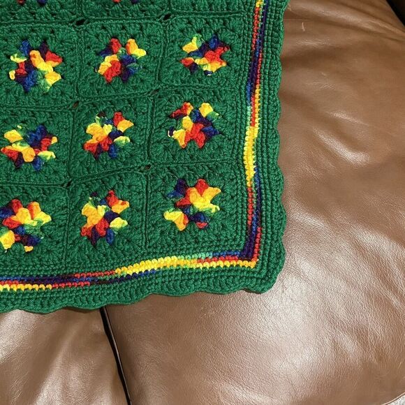 Vintage Rainbow Granny Square Thick Afghan Blanket Crochet 59" x 47" Roseanne - Picture 11 of 12